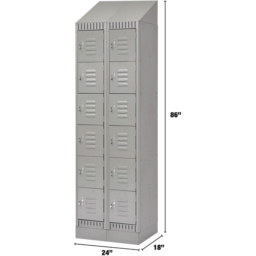 Lockers, 6 -tier, Bank of 2, 24" x 18" x 86", Steel, Grey, Knocked Down Canadian Safety Group Inc.