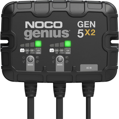 Chargeur de batterie embarqu&eacute; &agrave; 2 sorties de 10 amp&egrave;res Gen5X2 Genius Canadian Safety Group Inc.