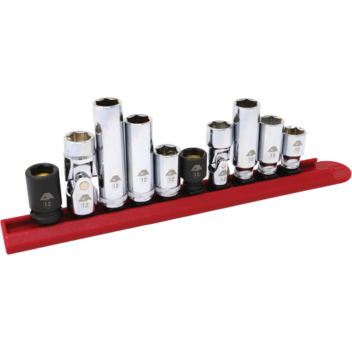 Chrome Finish Socket Set with Rail, 10 Pieces, 1/4"/3/8" Drive Size Canadian Safety Group Inc.