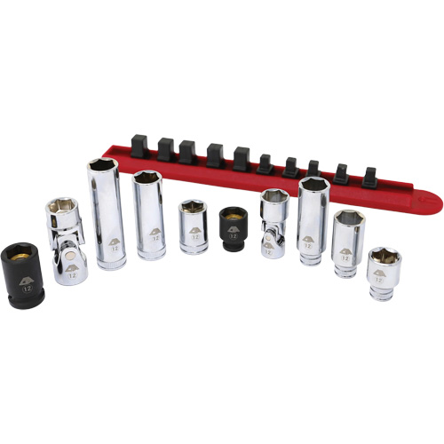 Chrome Finish Socket Set with Rail, 10 Pieces, 1/4"/3/8" Drive Size Canadian Safety Group Inc.