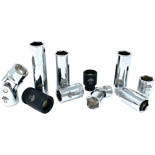 Chrome Finish Socket Set with Rail, 10 Pieces, 1/4"/3/8" Drive Size Canadian Safety Group Inc.