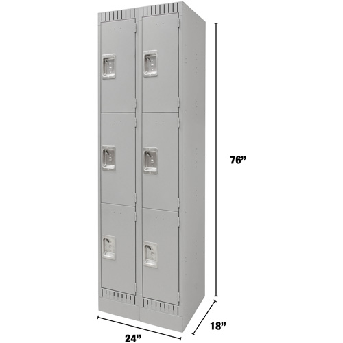 Lockers, 3 -tier, Bank of 2, 24" x 18" x 76", Steel, Grey, Knocked Down Canadian Safety Group Inc.
