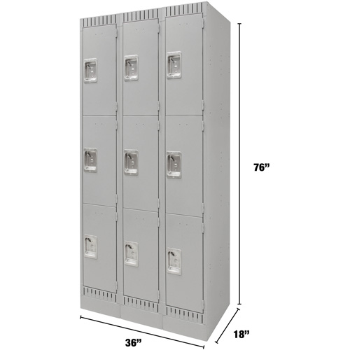 Casiers, 3 niveaux, Bloc de 3, 36" x 18" x 76", Acier, Gris, D&eacute;mont&eacute; Canadian Safety Group Inc.