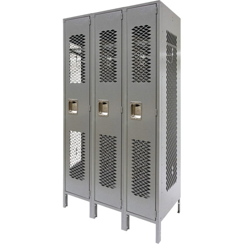 Casiers ventil&eacute;s, Bloc de 3, 36" x 18" x 78", Acier, Gris, D&eacute;mont&eacute;, Perfor&eacute; Canadian Safety Group Inc.