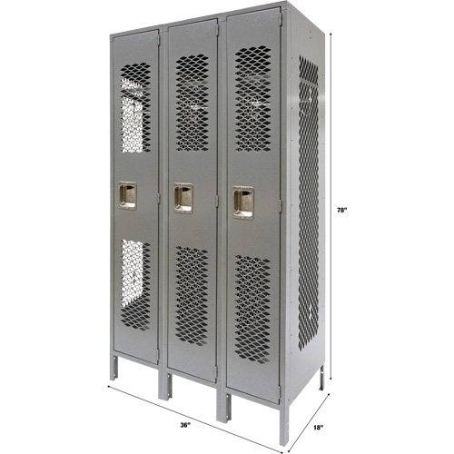 Casiers ventil&eacute;s, Bloc de 3, 36" x 18" x 78", Acier, Gris, D&eacute;mont&eacute;, Perfor&eacute; Canadian Safety Group Inc.