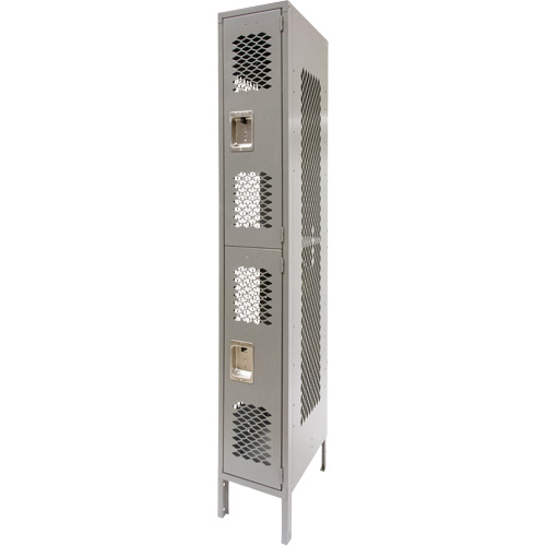Vented Lockers, 2 -tier, 12" x 18" x 78", Steel, Grey, Knocked Down, Perforated Canadian Safety Group Inc.