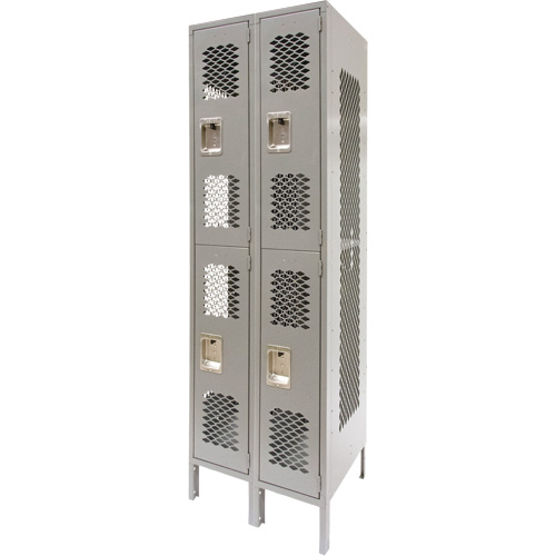 Casiers ventil&eacute;s, 2 niveaux, Bloc de 2, 24" x 18" x 78", Acier, Gris, D&eacute;mont&eacute;, Perfor&eacute; Canadian Safety Group Inc.