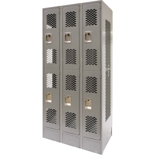 Vented Lockers, 2 -tier, Bank of 3, 36" x 18" x 78", Steel, Grey, Knocked Down, Perforated Canadian Safety Group Inc.