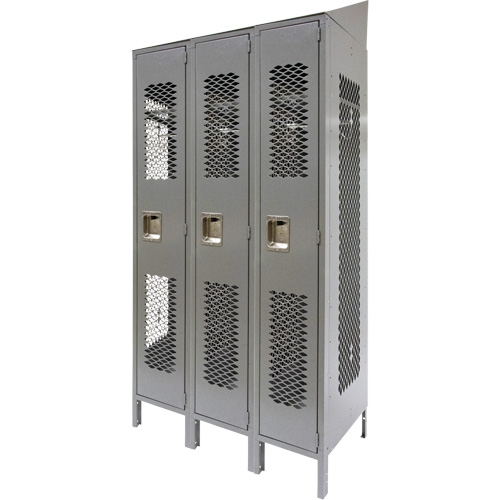 Casiers ventil&eacute;s, Bloc de 3, 36" x 18" x 88", Acier, Gris, D&eacute;mont&eacute;, Perfor&eacute; Canadian Safety Group Inc.