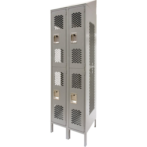 Vented Lockers, 2 -tier, Bank of 2, 24" x 18" x 88", Steel, Grey, Knocked Down, Perforated Canadian Safety Group Inc.