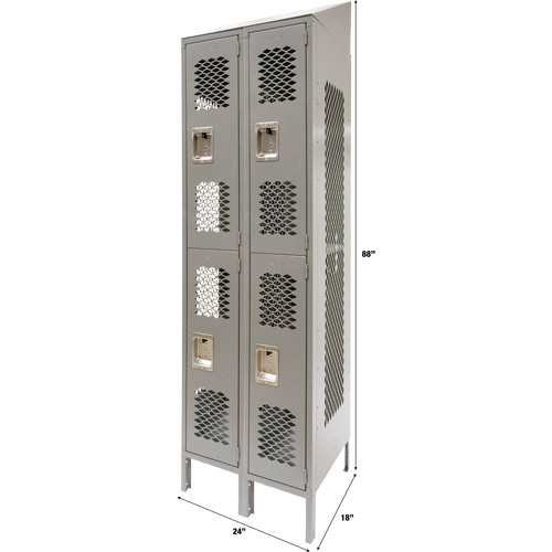 Vented Lockers, 2 -tier, Bank of 2, 24" x 18" x 88", Steel, Grey, Knocked Down, Perforated Canadian Safety Group Inc.