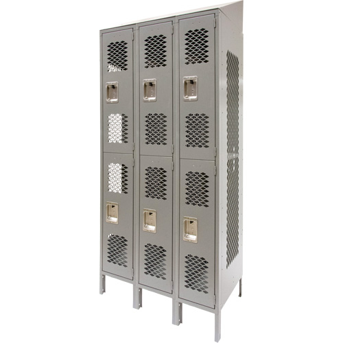 Casiers ventil&eacute;s, 2 niveaux, Bloc de 3, 36" x 18" x 88", Acier, Gris, D&eacute;mont&eacute;, Perfor&eacute; Canadian Safety Group Inc.