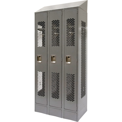 Casiers ventil&eacute;s, Bloc de 3, 36" x 18" x 88", Acier, Gris, D&eacute;mont&eacute;, Perfor&eacute; Canadian Safety Group Inc.