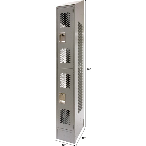 Vented Lockers, 2 -tier, 12" x 18" x 88", Steel, Grey, Knocked Down, Perforated Canadian Safety Group Inc.