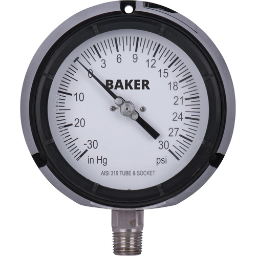 Pressure Gauge, 4-1/2" , 30"-0-30 psi, Bottom Mount, Liquid Filled Analogue Canadian Safety Group Inc.