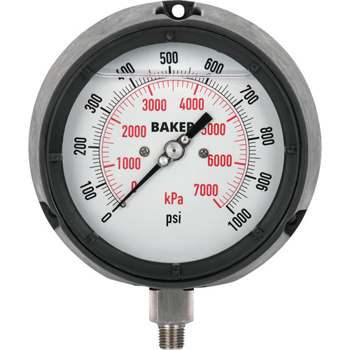 Pressure Gauge, 4-1/2" , 0 - 1000 psi, Bottom Mount, Liquid Filled Analogue Canadian Safety Group Inc.