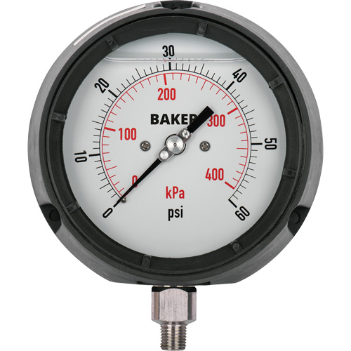 Manom&egrave;tre,  4-1/2", 30" 0 Hg Vac, Fixation inf&eacute;rieure, Analogique rempli de liquide Canadian Safety Group Inc.