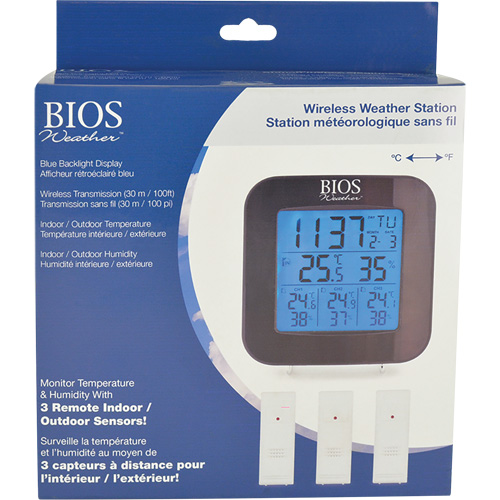 Station m&eacute;t&eacute;orologique sans fil avec 3 capteurs, Sans contact, Num&eacute;rique, 40-158°F (-40-70°C) Canadian Safety Group Inc.