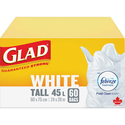 Tall 45L Febreze Garbage Bags, Regular, 24" W x 28" L, White Canadian Safety Group Inc.