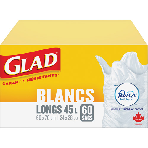 Tall 45L Febreze Garbage Bags, Regular, 24" W x 28" L, White Canadian Safety Group Inc.