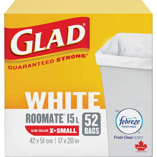 X-Small 15L Roommate Febreze Garbage Bags, Regular, 17" W x 20" L, White Canadian Safety Group Inc.
