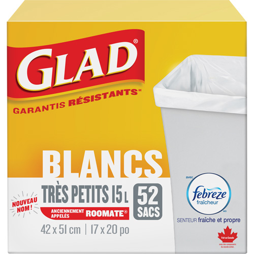 X-Small 15L Roommate Febreze Garbage Bags, Regular, 17" W x 20" L, White Canadian Safety Group Inc.