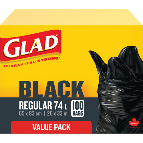 74L Garbage Bags, Regular, 26" W x 33" L, Black Canadian Safety Group Inc.
