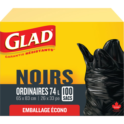 74L Garbage Bags, Regular, 26" W x 33" L, Black Canadian Safety Group Inc.