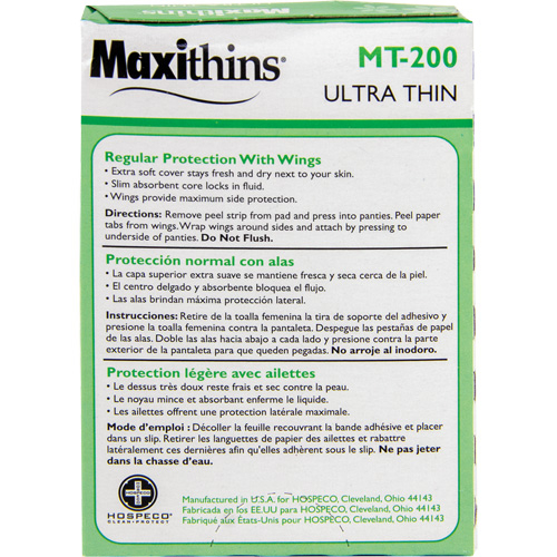Serviettes Maxi Maxithins ultra minces avec ailes Canadian Safety Group Inc.