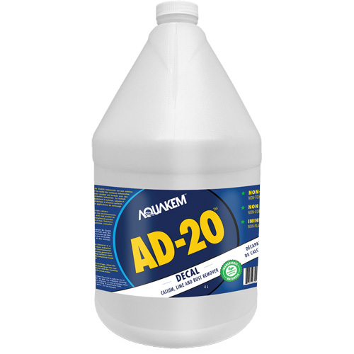 D&eacute;tachant &eacute;cologique de qualit&eacute; industrielle pour le calcium, chaux et rouille AD2 Decal &eacute;tiquette blanche, Cruche Canadian Safety Group Inc.