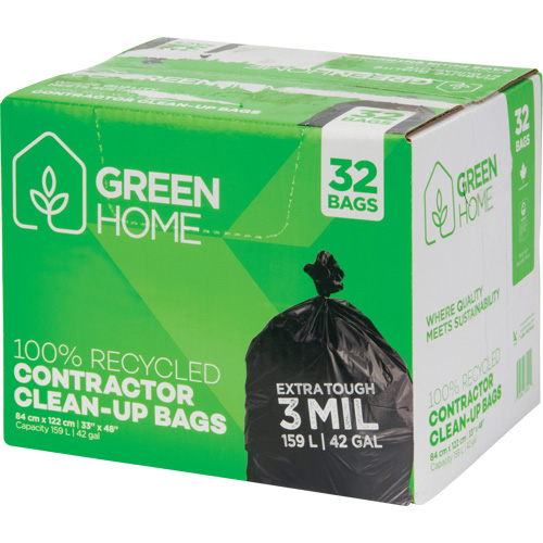 Green Home Garbage Bags, Strong, 33" W x 48" L, 3 mils, Black, 159 L (42 Gal.) Capacity Canadian Safety Group Inc.