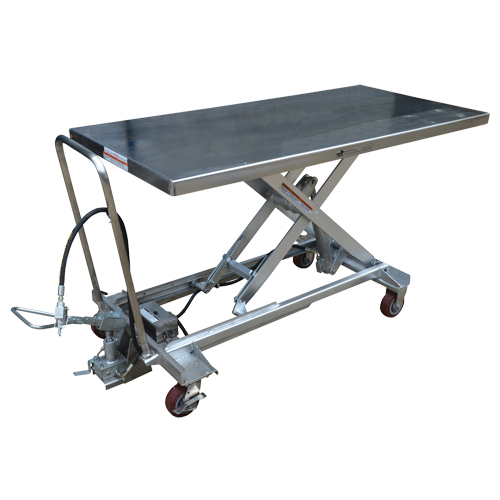 Pneumatic Hydraulic Scissor Lift Table, Stainless Steel, 63" L x 31-1/2" W, 1000 lbs. Cap. Canadian Safety Group Inc.