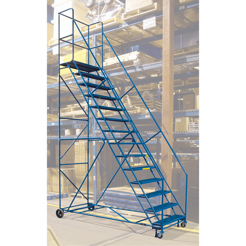 CSA-Certified Rolling Step Ladder with Locking Step, 14 Steps, 30" Step Width, 128" Platform Height, Steel Canadian Safety Group Inc.