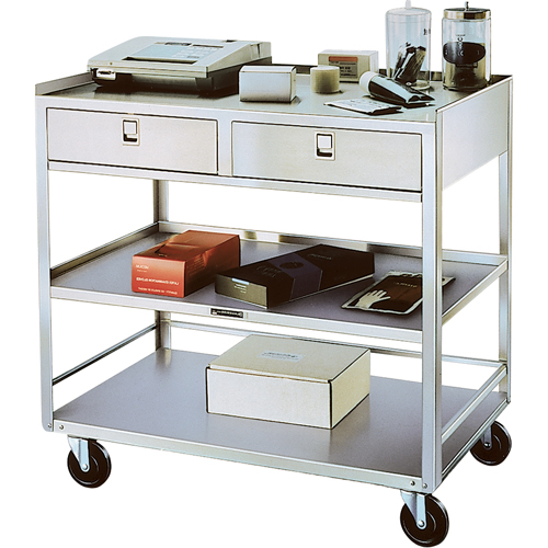 Stainless Steel Equipment Stands, 300 lbs. Capacity, Stainless Steel, 20"/20-1/8" x W, 35" x H, 37"/36-3/8" D, Knocked Down, 2 Drawers Canadian Safety Group Inc.