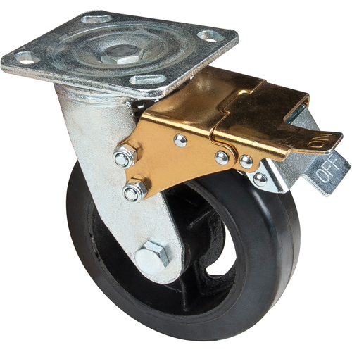 Mold-on Caster, Swivel with Brake, 6" (152.4 mm), Rubber, 550 lbs. (249 kg.) Canadian Safety Group Inc.