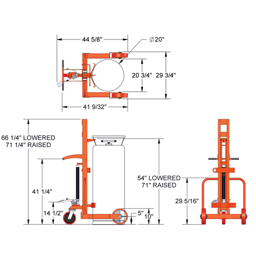 Hydraulic Large Liquid Gas Cylinder Cart HLCC, Polyurethane Wheels, 20" W x 20" D Base, 1000 lbs. Canadian Safety Group Inc.