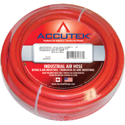 Assemblage de tuyau &agrave; air de calibre industriel rouge en terpolym&egrave;re &eacute;thyl&egrave;ne-propyl&egrave;ne-di&egrave;ne, Air, Caoutchouc, 1/2" dia. x 50', 200 psi, 1/2 NPT Canadian Safety Group Inc.