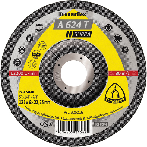 A 624 T Supra Kronenflex&reg; Grinding Disc, 5" x 1/4", 7/8" Arbor Canadian Safety Group Inc.