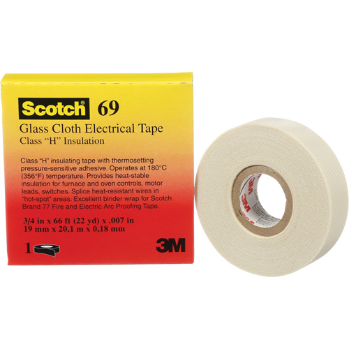 Scotch&reg; Glass Cloth Tape, 19 mm (3/4") W x 20 m (66') L, 7 mils, White Canadian Safety Group Inc.