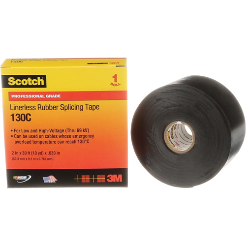 Scotch&reg; Professional Grade Linerless Rubber Splicing Tape, 50.8 mm (2") W x 9 m (30') L, 30 mils, Black Canadian Safety Group Inc.
