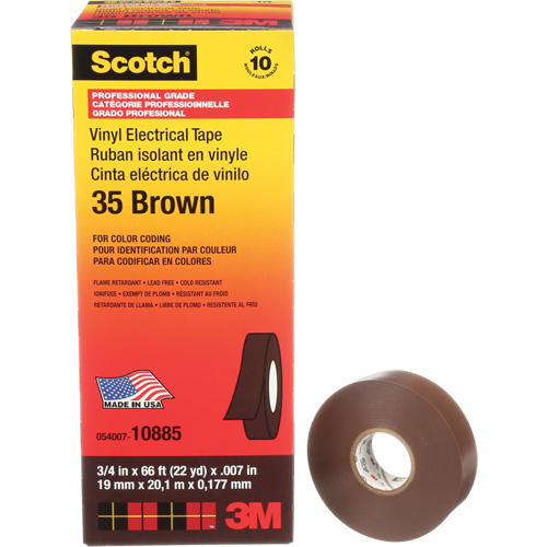 Scotch&reg; Vinyl Colour Coding Electrical Tape, 19 mm (3/4") W x 20 m (66') L, 7 mils, Brown Canadian Safety Group Inc.