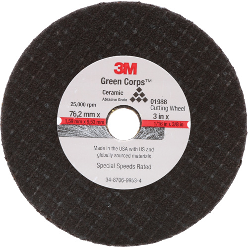 General-Purpose Cut-Off Wheel, 3" x 1/16", 3/8" Arbor, Type 27, Aluminum Oxide, 25000 RPM Canadian Safety Group Inc.