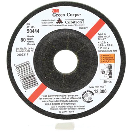 Green Corps Flexible Grinding Wheel, 4-1/2" x 1/8", 7/8" Arbor, Ceramic, Type 27 Canadian Safety Group Inc.