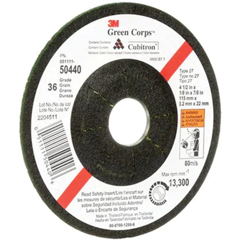 Green Corps Flexible Grinding Wheel, 4-1/2" x 1/8", 7/8" Arbor, Ceramic, Type 27 Canadian Safety Group Inc.