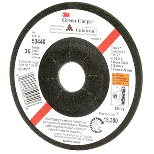 Green Corps Flexible Grinding Wheel, 4-1/2" x 1/8", 7/8" Arbor, Ceramic, Type 27 Canadian Safety Group Inc.