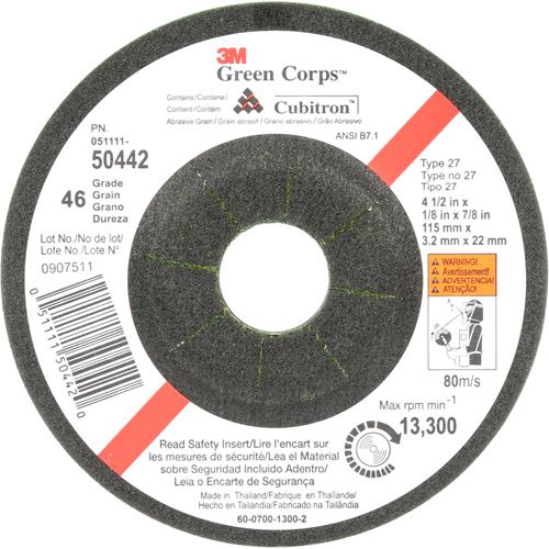 Meule flexible Green Corps, 4-1/2" x 1/8", Arbre 7/8", C&eacute;ramique, Type 27 Canadian Safety Group Inc.