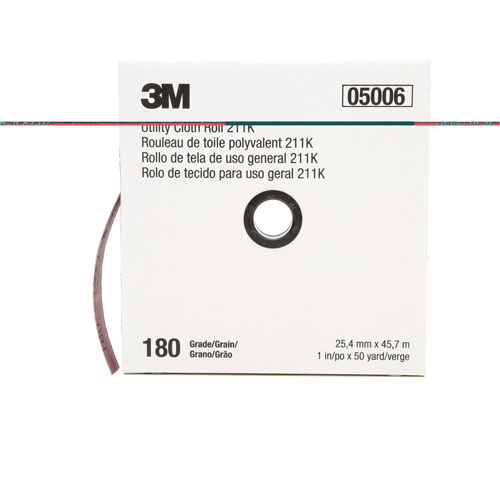 Rouleau de toile abrasive utilitaire 211K, Oxyde d'aluminium, 1" la x 150' lo, Grain 180 Canadian Safety Group Inc.