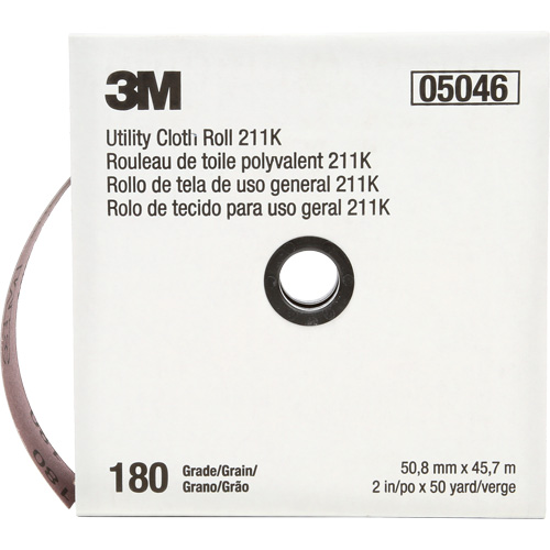 Rouleau de toile abrasive utilitaire 211K, Oxyde d'aluminium, 2" la x 150' lo, Grain 180 Canadian Safety Group Inc.