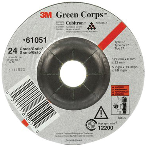 Green Corps Flexible Grinding Wheel, 5" x 1/4", 7/8" Arbor, Ceramic, Type 1 Canadian Safety Group Inc.