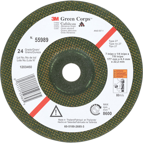Meule flexible Green Corps, 7" x 1/4", Arbre 7/8", C&eacute;ramique, Type 1 Canadian Safety Group Inc.